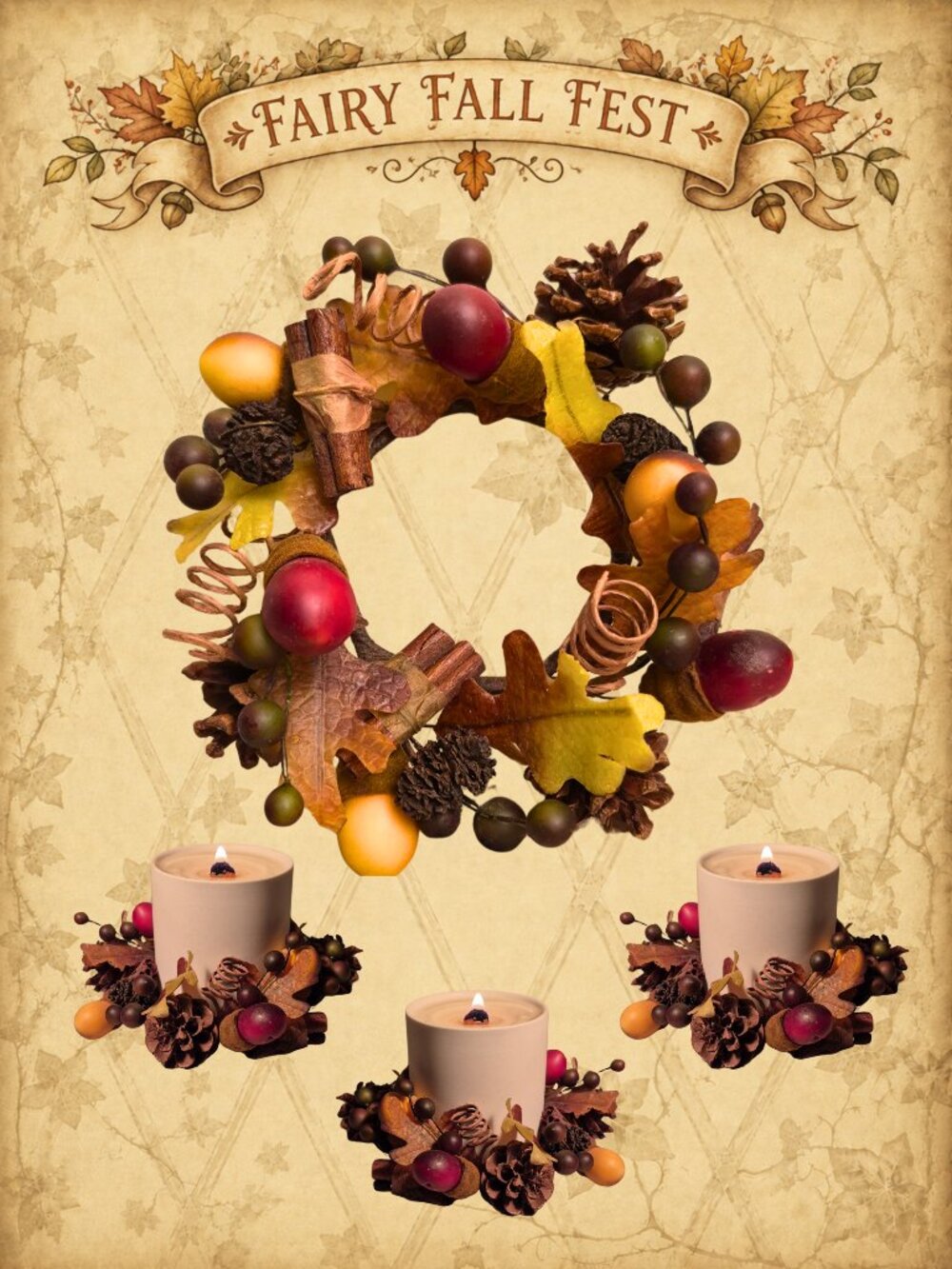 Woodland Whispers 🍃🧚‍♂️ Fall & Thanksgiving Candle Decor Set of 4